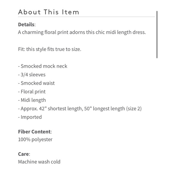 NWT Nanette Lepore Smock Neck Floral Midi Dress - Picture 4 of 7